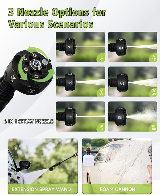1200PSI Cordless Pressure Washer 2 Batteries - Brushless Cordless Power Washer with 6-in-1 Nozzle, Foam Cannon, LCD Display, Battery Pressure Washer for Patio, Car & Outdoor Cleaning