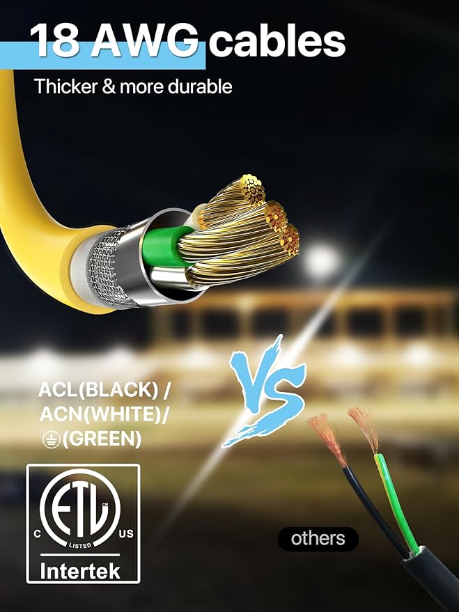 HYPERLITE Construction String Lights: 100FT 10 Bulbs Work Lights with 3 Prong - IP65 Waterproof Linkable LED Industrial Temporary Lighting for Construction Sites Attic Crawlspace Renovation