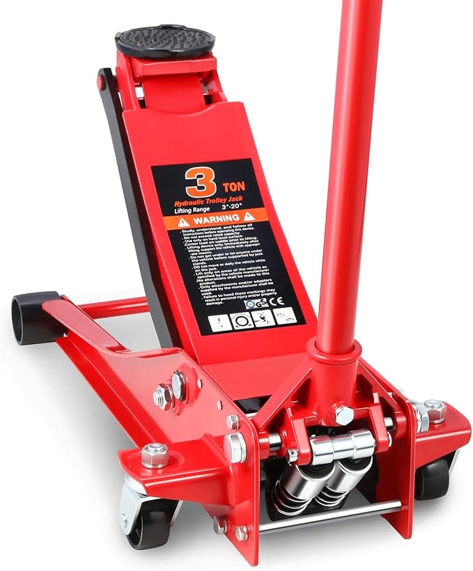 PM PERFORMOTOR Low Profile Hydraulic Trolley Service/Floor Jack, 3 Ton (6000 lbs) Capacity, Lifting Range 3"-20",Red,PM-TOL-FJ30-RD