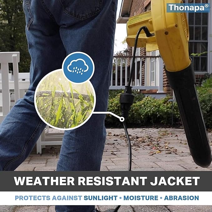 Thonapa 13 Amp Outdoor Extension Cord 6 ft, 16/3 SJTW 6 Foot Black Extension Cord 3 Prong, Weatherproof Exterior Power Cable for Outside Lights & Lawn, UL Certified - US Veteran Owned