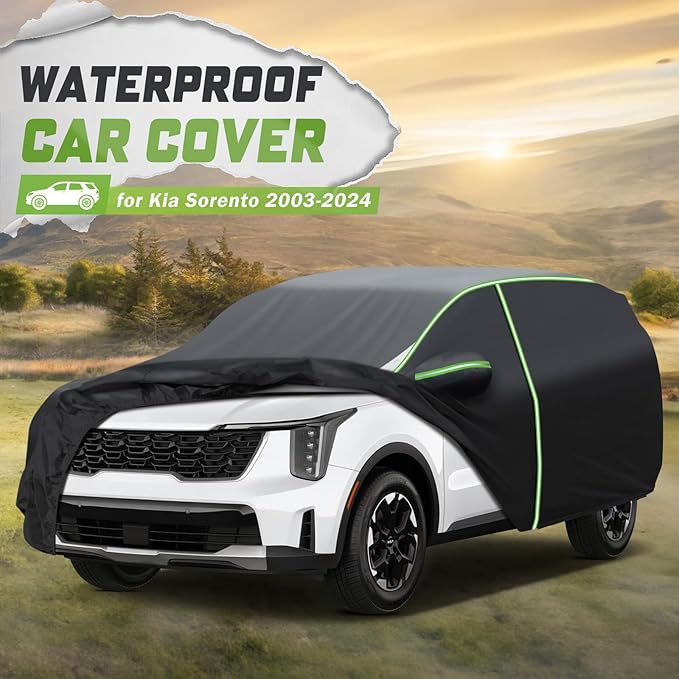 Mixsuper Liner Car Cover for Kia Sorento 2003-2026, 7 Layers Full Car Cover All Weather Car Covers for Sorento, Waterproof Outdoor Cover with Zipper Door Reflective Strips