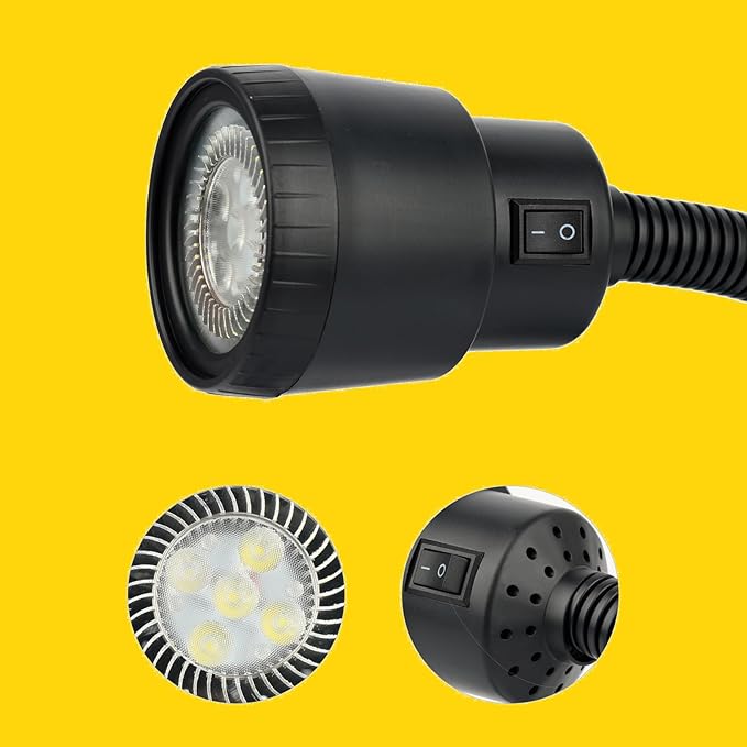 Led Work Light, 9W Machine Lights, 1000 Lumens Flexible Work Lamp for Lathe Milling Machine Drill Press, Aluminum Alloy Light Head (Plastic Head)