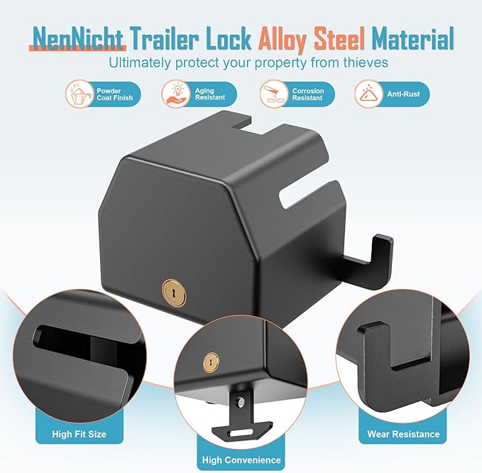 Trailer Hitch Lock, Anti Theft Coupler Lock Fits 1-7/8", 2" and 2-5/16"-Inch, Heavy Duty Trailer Lock for Maximum Safety and Protection, Camper Accessories for Travel Trailers Rvs
