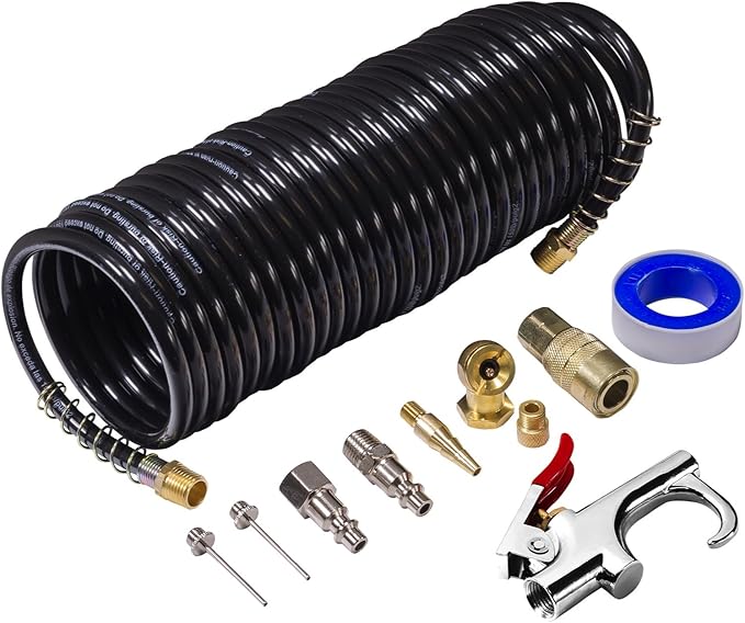 Powerbuilt 3 Gallon Air Compressor – 125 PSI, Oil-Free, Quiet Hot Dog Style – Includes 25 Ft. Air Hose & 10-Piece Accessory Kit – 240039