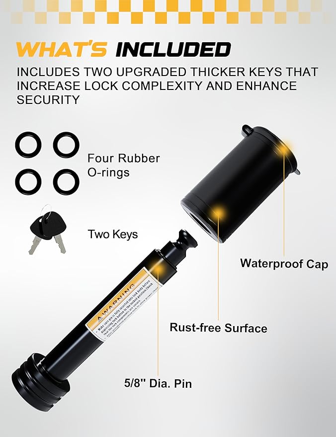 RETRUE Trailer Hitch Receiver Pin Lock, Suitable for 2 Inch Receiver, 5/8" Dia Hitch Lock for Securely Locking Trailer Hitch with Two Keys, Black(2 Pack)