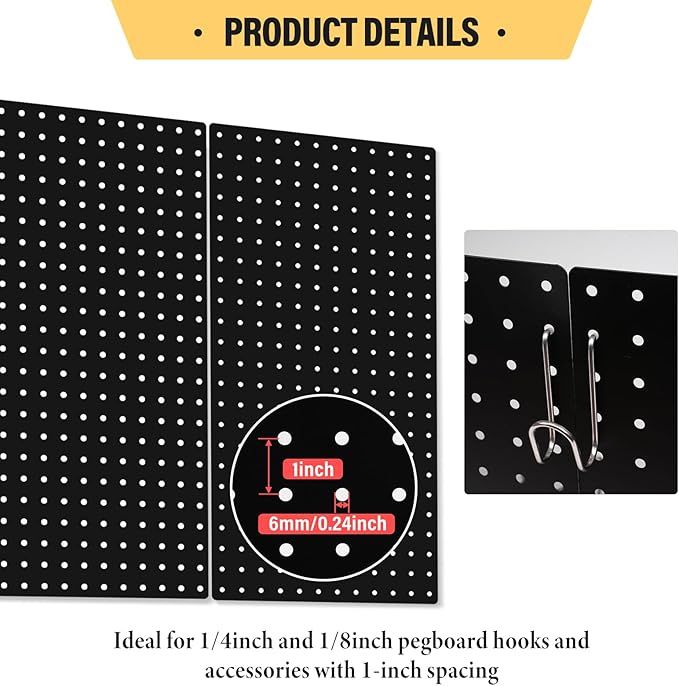 DEWEL Peg Board, 23" x 12" Metal Pegboard Wall Organizer Kit, 4 Pack Pegboard Panels with 20 Hooks,Black Pegboard Tool Wall Organizer System for Garage and Garden(4pcs black)