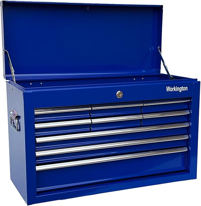 Workington Portable Metal Tool Chest with 9 Drawers, 24" 9-Drawer Tool Chest Cabinet with Ball Bearing Drawer Slides, Steel Tool Storage Box Organizer 4006 Blue