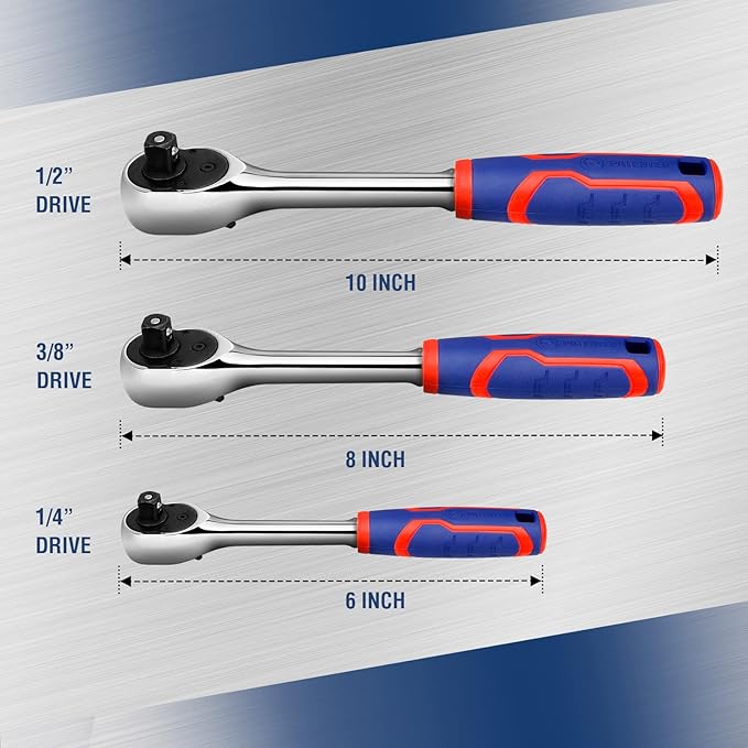 WORKPRO 3-Piece Ratchet Set, 1/4", 3/8", 1/2" Drive Ratchet Wrench, Quick-Release Reversible, 72-Tooth, Chrome Alloy Made