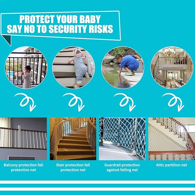 Climbing Cargo Net for Kids Outdoor Balcony & Playground Safety Net - Knotless Polyester Sports Netting