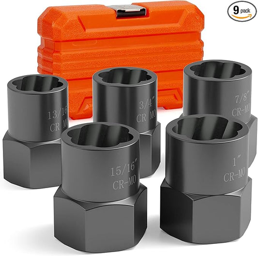 5PCS Bolt Extractor Kit Heavy Duty, 1/2" Drive Impact Lug Nut Remover Tool, Nut Extractor Set Large Size 19-25mm For Removing Stripped, Damaged, Rounded off and Rusted Bolts, Studs