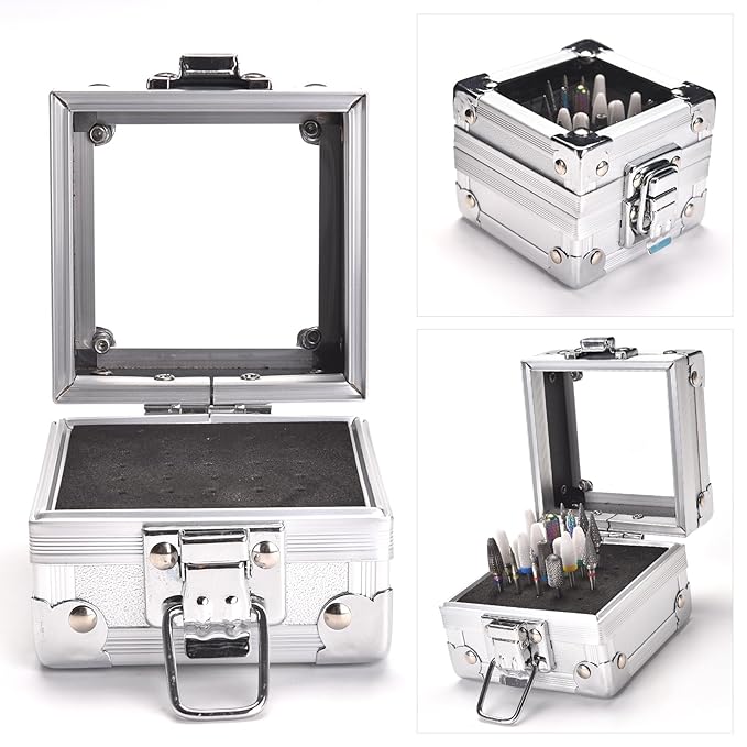 Nail Drill Bits Box Container 25 Hole Professional Nail Sander Storage Box Nail Art Tools Storage Container Nail Art Tools for Nail Art Sander Drill Bits Display Container (Silver)