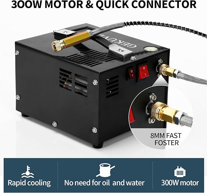 PCP Air Compressor 4500Psi/30Mpa Water/Oil Free PCP Air Pump Rifle,12V Automotive DC 110V AC PCP Airgun Compressor With Power Converter,Built-in Fan,Suitable for Paintball, Air Rifle