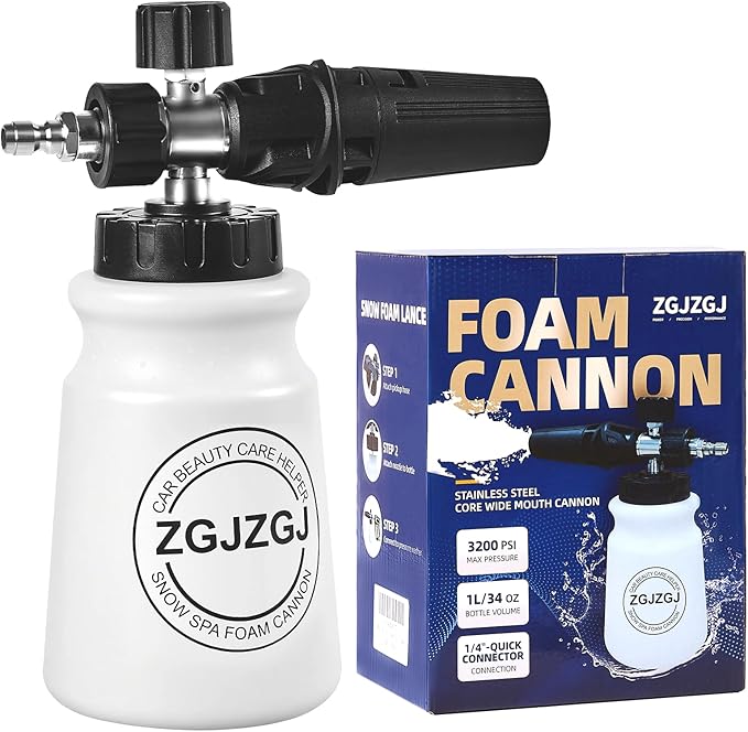 Foam Cannon for Pressure Washer - 1L Wide Mouth Car Snow Foam Cannon, 4000 PSI, Match M22 and 1/4” Quick,The Power Washer Accessories for Car Wash Cleaning, Great Gift for Car Owners