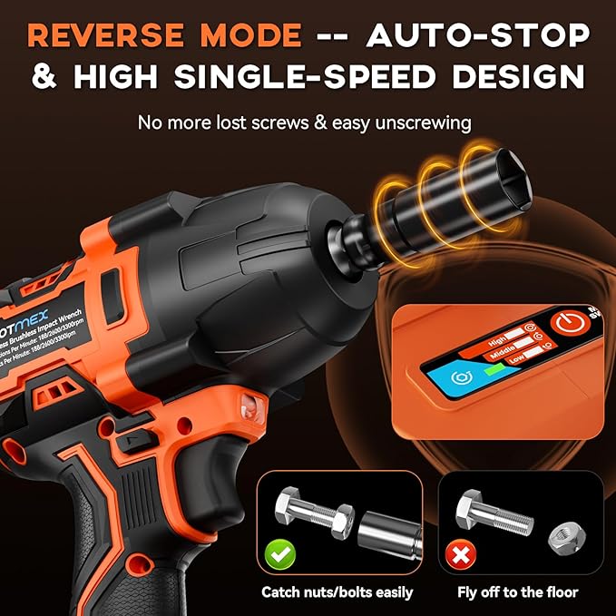 Protmex 900Ft-lbs (1200N.m) Impact Wrench, 1/2" Cordless Impact Driver, 21V High Torque Power Impact Gun - 2x4.0Ah Batteries, Variable Speeds Impact Motor for Pickup Truck/Family Car (Orange Red)