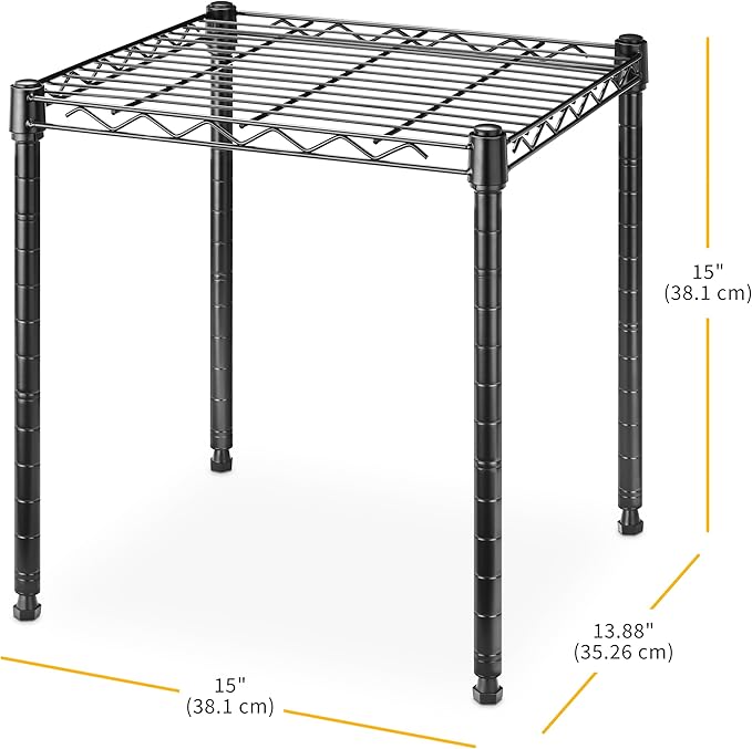 Whitmor 1 Tier Supreme Stacking Shelving Unit, Wire Metal Home Storage Organizer, 15" L x 14" W x 15" H, Black