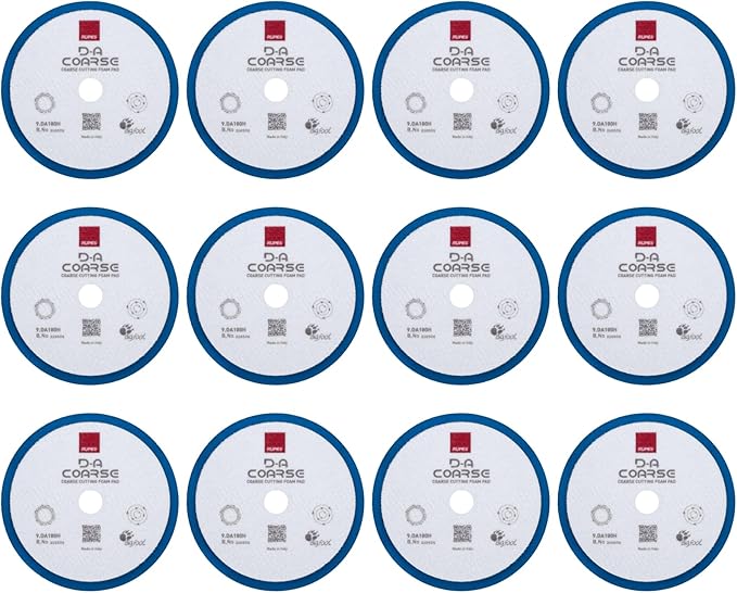 RUPES 9.DA180H Pack of 12 Blue D-A Coarse Cutting Foam Pads 180mm | Ideal for Paint Correction & Gloss Enhancement | Mild to Severe Defect Removal | Compatible with 6" Backing Plate