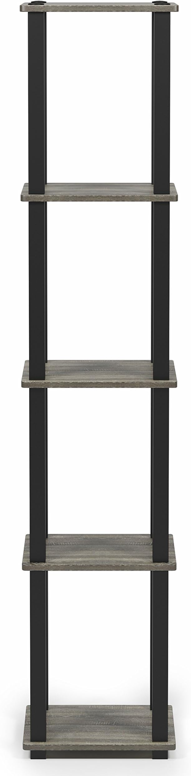 FURINNO Turn-S-Tube 5-Tier Corner Square Rack Display Shelf, French Oak Grey/Black