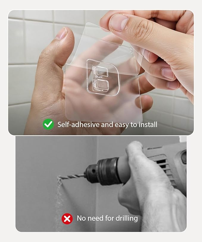 MaraFansie Transparent Adhesive Wall Hooks, Seamless Adhesive Hooks Sticker for Smooth Surface Bathroom/Office/Kitchen (12, 3 Types)
