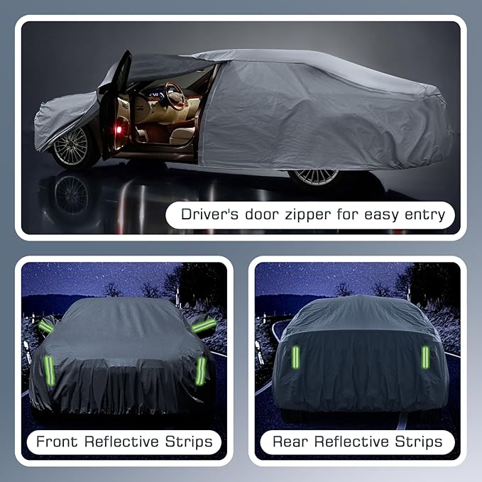 Waterproof Car Cover for 2011-2025 VW Jetta, All Weather Sedan Outdoor Sun UV Rain Dust Snow Wind Protection Cover for Automobiles with Zipper Door & Windproof Bands (Gery)