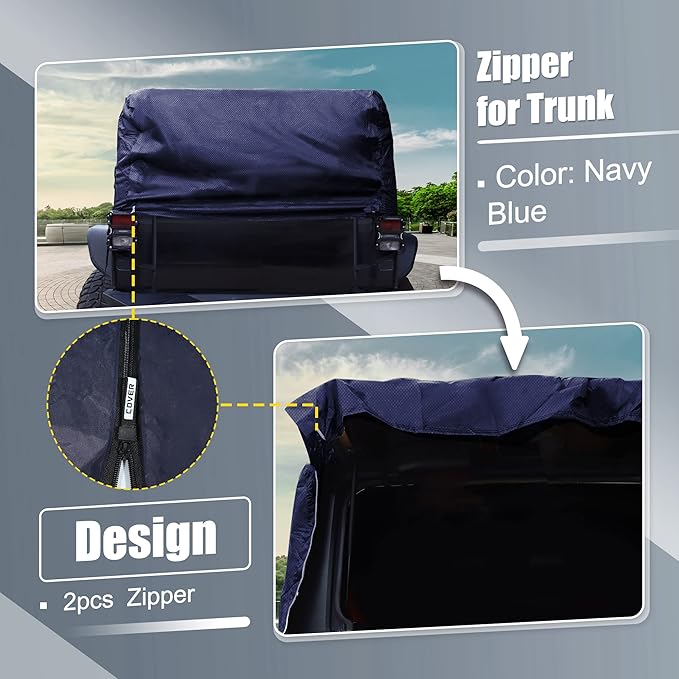 X AUTOHAUX SUV Car Cover Cab Cover Fit for Jeep Wrangler JK JL Hardtop 2 Door 2007-2021 Outdoor Sun Dust Wind Snow Protection 210D Oxford with Driver Door Zipper Navy Blue