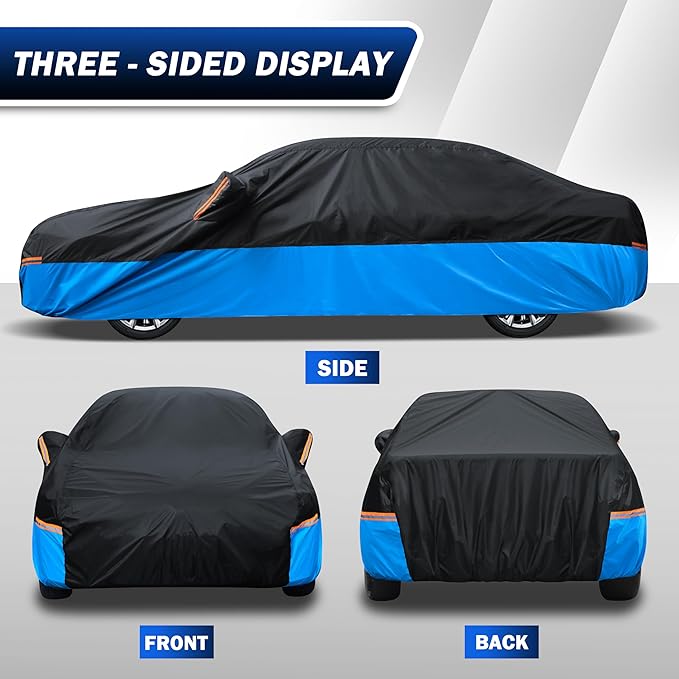 Car Cover Waterproof All Weather Outdoor Windproof Dustproof UV Protection Fit Tuck Cover M-Length Up to 210 inch