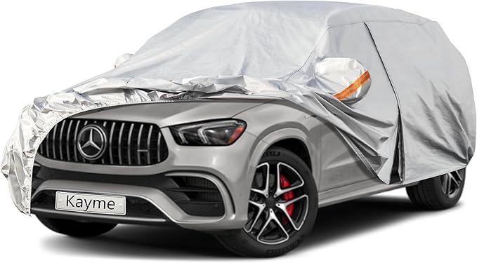 Kayme 6 Layers SUV Car Cover Custom Fit for Mercedes Benz GLE350 GLE400 GLE450 GLE43 GLE53 GLE63 (2015-2025) Waterproof All Weather for Automobiles, Outdoor Full Cover Rain Sun UV Protection.Silver