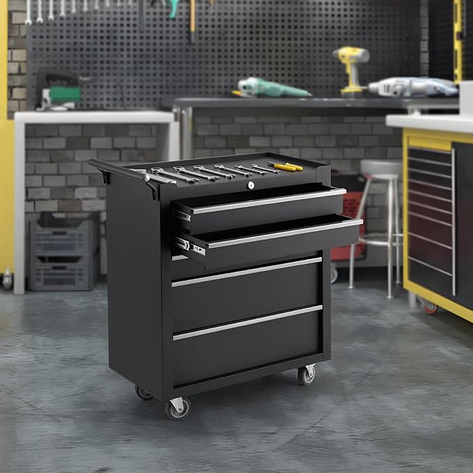 Professional Workstation Version 24" 5-Drawer Rolling Tool Chest - Lockable Storage Cabinet with Wheels for Workshop & Garage Organization
