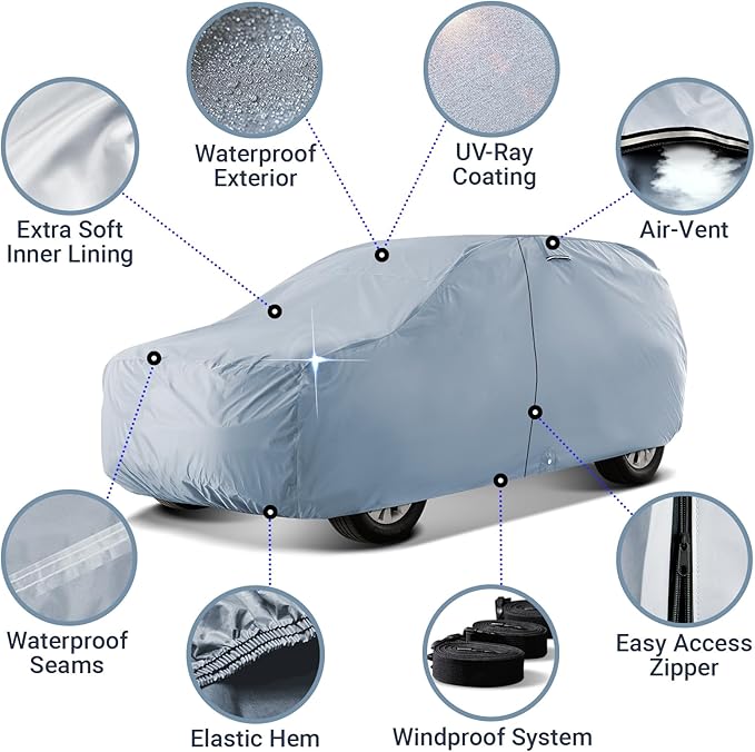 iCarCover Premium Plus SUV Car Cover Waterproof All Weather Rain Snow UV Sun Protection, CJ-5, Wrangler, FJ40, Tracker 2-Door, Sidekick 2-Door, Samurai, Size S56 (See Size Chart)