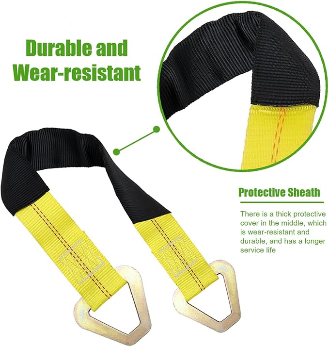 WSSROGY 2 Pack 24"x2" and 36"x2" Axle Tie Down Straps with Protective Sleeves and D Rings, Heavy Duty Car Axle Straps 6000 Lb. Capacity 9000 Breaking Strength for Car Securing