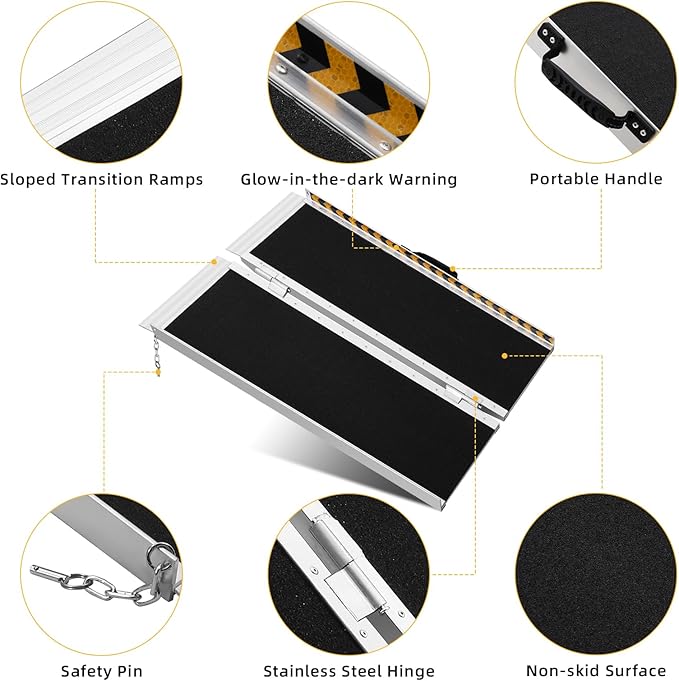 EliteEdge Portable Ramp 3FT - High Weight Capacity, Non Skid Aluminum, Folding Wheelchair Ramp for Home Entrance, Thresholds, Stairs, Curbs, Scooters