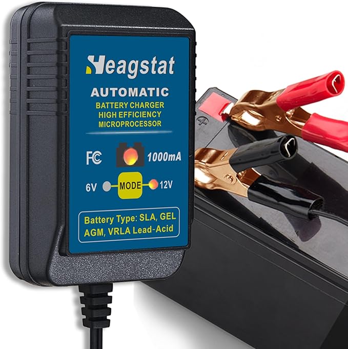 1A Trickle Battery Charger, 6V/12V Fully-Automatic Smart Battery Maintainer for Car, Motorcycle, ATV, Lawn Mower, Boat More