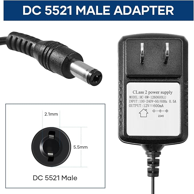 Saker Mini Cordless Polisher Charger - 1 Charger Only, DC 5521 Male Adapter, Input：100-240V~50/60Hz 0.5A, Output：12V-600mA