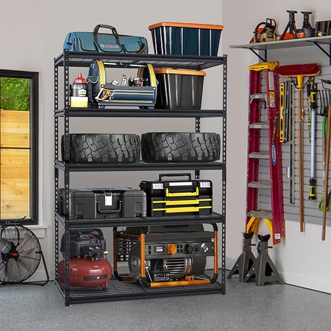 Towallmark Heavy Duty Storage Shelves 48 * 24in, 5 Tier Garage Storage Shelving, Adjustable Metal Storage Shelf Unit, Easy Assemble Garage Storage Shelving