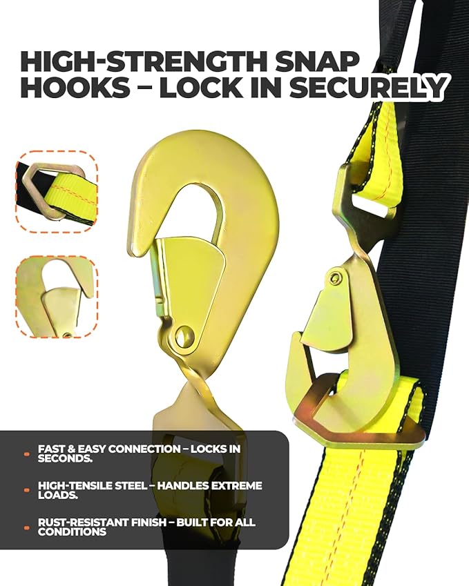 TKK Heavy-Duty V-Bridle Tow Strap 2" x 4' – 5,400 lbs Load Capacity | Snap Hooks, Axle Straps & Cordura Sleeve | D-Ring for Tow Truck & Flatbed Towing