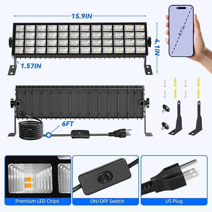 100W LED Shop Light, 14000LM 3000K Warm White Plug in Garage Light with 6FT Power Cord, IP66 Waterproof Work Bench Shop Lights for Garage, Workshop, Warehouse, Outdoor, Yard, Garden
