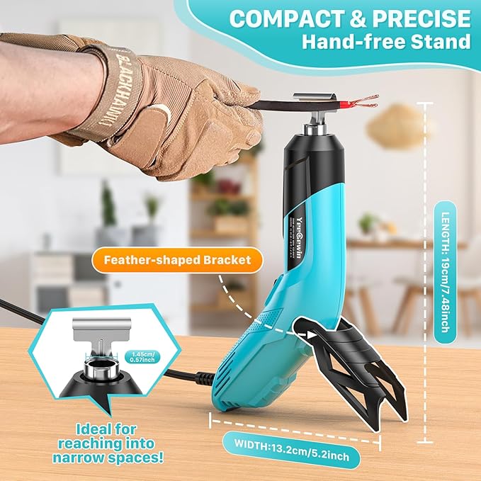 350W Mini Heat Gun with Dual Temp Settings 554℉ & 896℉ (290℃-480℃), Mini Hot air Gun with Overheat Protection Reflector Nozzle and 4.9Ft Long Cable for Crafts, Shrink Tubing and Epoxy Resin