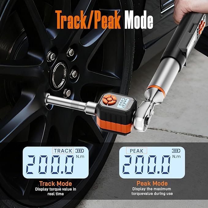 1/2" Digital Torque Wrench Adapter Set, 7.3-147.5 Ft.lb/10-200 N.m Electronic Torque Adapter with Buzzer & LED Indicator for Automotive Motocycle Car Repair