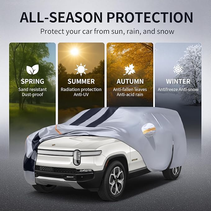 Multi-Layer Car Cover Custom Fit for Rivian R1S(2025-2026), 100% Waterproof All Weather for Automobiles, Gift with Towel, Heavy Duty Car Covers for Rain Sun UV Protection with Door Zipper