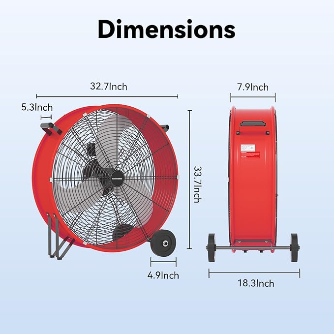 30 Inch Industrial Drum Fan 14000 CFM Ultra High Velocity Floor Fan for Large Warehouse, Shop & Gym - 3-Speed Heavy Duty Metal Cooling Fan with 360° Tilt, Rolling Wheels & UL Safety Listed