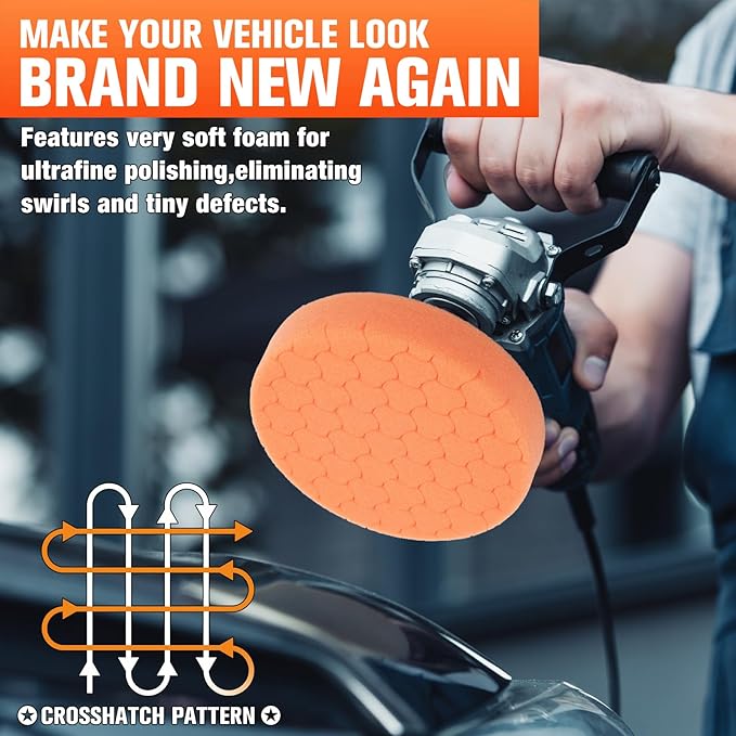 Orange Polish Pad, Buffing Polishing Pads, 1Pc 5.5 Inch Face for 5 Inch 125mm Backing Plate Compound Buffing Sponge Pads for Car Buffer Polisher Compounding, Polishing and Waxing