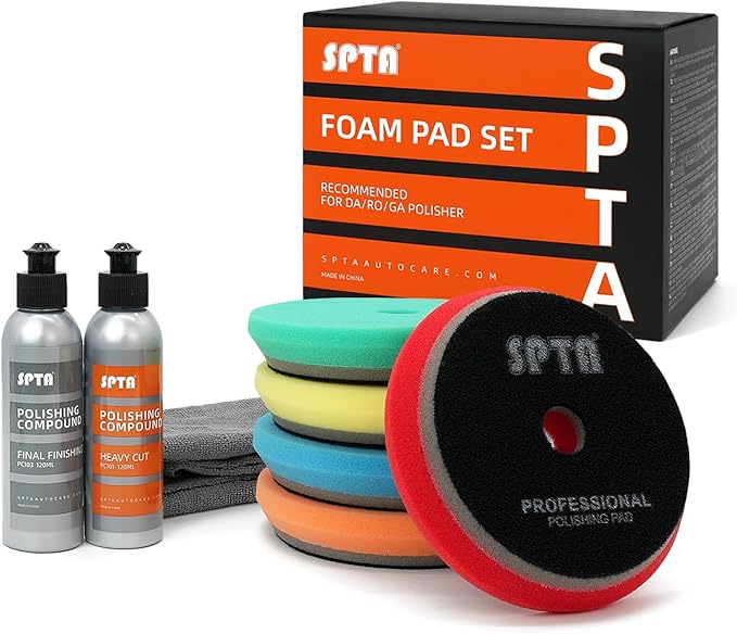 SPTA HD Buffing Polishing Pads, 6 Inch Orbital Buffer Pads Hook and Loop Buffing Pads, Foam Polish Pad 5 Grits from Coarse to Fine for 6 Inch DA Rotary Polisher Compounding, Polishing and Waxing