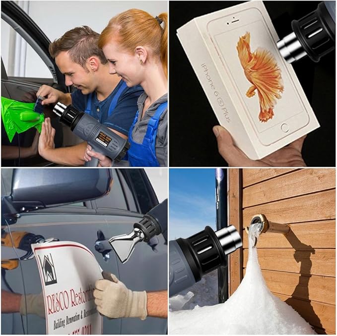 SEEKONE Industrial Heat Gun 1800W 122℉-1202℉(50℃-650℃) Variable Temperature Control with 2 Temp-settings, Overheat Protection, 4 Nozzle Attachments for Shrinking PVC, Bending Pipe, Removing Paint