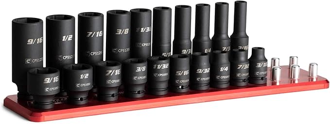 Capri Tools 1/4 in. Drive Shallow and Deep Impact Socket Set, 3/16 to 9/16 in, SAE, 20-Piece with Billet Aluminum Socket Rail