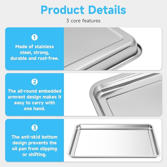 2Pcs Stainless Steel Oil Drain Drip Pan for Under Car, 35.4 x 24 x 1.9'' Metal Oil Drain Pan, No Splatter Large Drip Tray Oil Catch Pan Replacement Tray for Keep Garage Floor Clean
