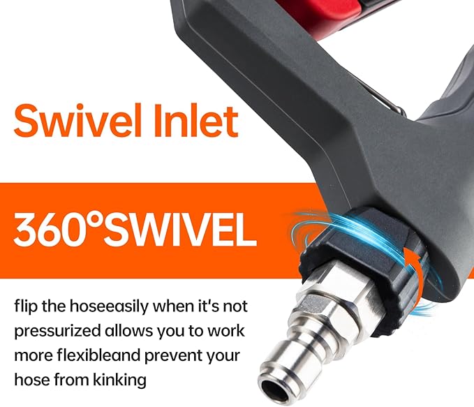Pressure Washer Gun with Swivel, with Replacement Wand Extension, with M22 14mm & 15mm Fitting, 3/8" Quick Connect Plug, 5 Nozzle Tips with Nozzle Holder, 5000PSI, 41 Inch, Stainless Steel