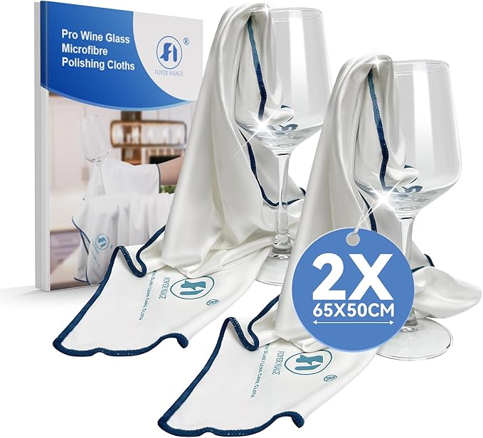 Microfibre Cleaning Cloths, 65 X 50cm Large Lint Free Glass Polishing Cloths for Glasses, Glassware, Stemware, Lens (White, 65 x 50 cm 2pcs)