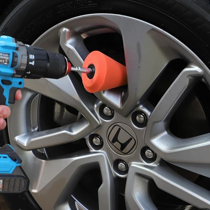 Polishing Cone, SPTA Car Wheel Hub Drill Buffing Sponge Pads Kit, Polishing Ball, 5 Pack Car Buffers and Polishers Kit, Attaches to Standard Household Drill