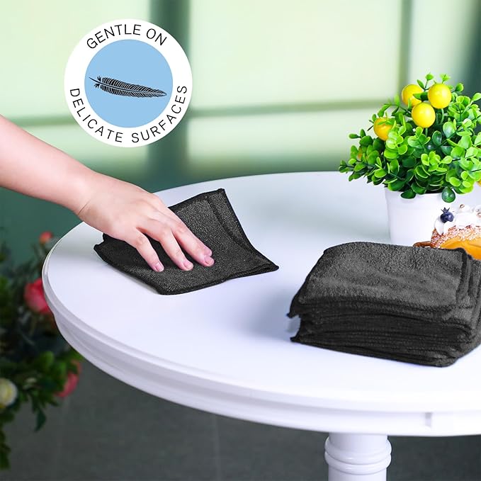 Tanlade Microfiber Cleaning Cloth 6"x6" Cleaning Rags Reasonable Kitchen Towels Microfiber Towels Cars Wash Dry Erase Cloth(Black,50 Pcs)