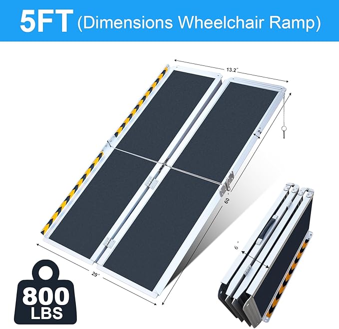 Portable Wheelchair ramp 5FT,No-Slip Aluminum Folding Handicap Ramp 800lbs Weight capacaity,Wheel Chair ramp for Home Steps,Stairs,car