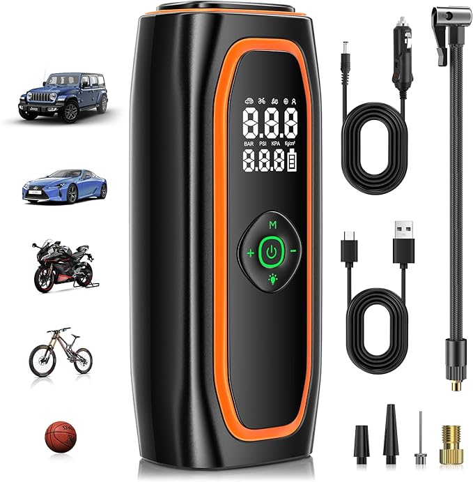 Tire Inflator Portable Air Compressor, 220PSI Air Pump for Car Tires with 26000mAh Battery, One Click Smart Air Pump Tire Inflator for Car, Motorcycle, Bicycle and More with Tire Pressure Gauge